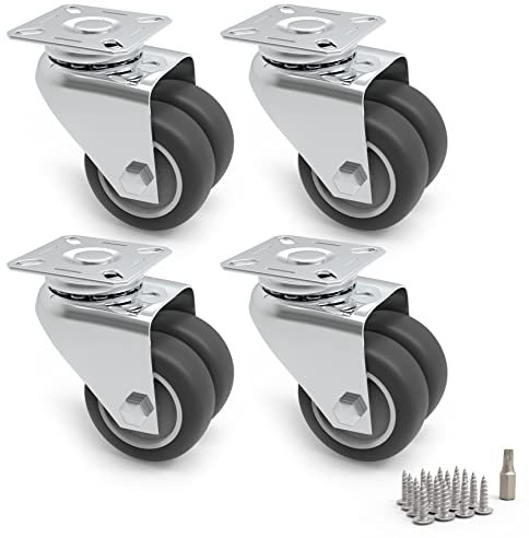 PRIOstahl Möbelrolle 50mm Set Schwerlastrolle Lenkrolle mit Bremse - Transportrolle 100Kg pro Doppelrolle Laufrolle für mobile Werkbank Strandkorb Tischkreissäge Möbelroller Palettenmöbel Hochbeet