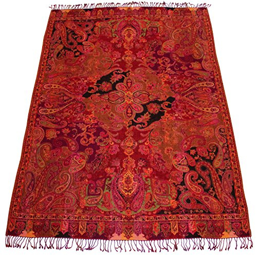 Lorenzo Cana Ullfilt omsorgsfull jacquardvävt paisley-mönster fluffigt mjuk filt 100 % ull filt röd i exotisk elegans 96120
