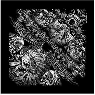 Hot Leathers Indian Skull Ride Fast Live - Bandana dura (53,3 x 53,3 cm), multicolor, carbón