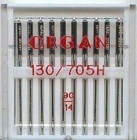 Organ Aiguilles pour machine à coudre domestique – Universelles (standard) 130/705 H, lot de 10, taille 90/14 – compatible avec machines Brother, Singer, Janome etc