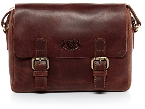 SID & VAIN Messenger Bag echt Leder - Schultertasche Yale - Umhängetasche mit Schultergurt - Ledertasche Herren und Damen braun handgefertigt