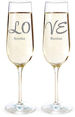 AMAVEL Set de 2 copas de champán con grabado de alta calidad – LOVE – Personalizado con [NOMBRE] – Regalos de amor – Regalos de San Valentín – Regalos de Navidad para el novio o la novia