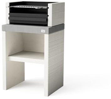 TUOZI - Einbaugrill für Holz und Holzkohle Modell PLAN 0 (Grau/Weiß - 59 x 47 x 102 cm) REF: 8021 - Für den Außenbereich