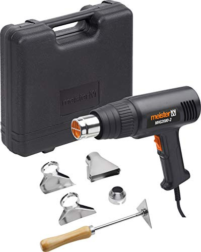 Meister Heißluftgebläse 2000 W, MHG2000-2 - Betriebstemperatur 350-550°C - Luftmenge 300-500 l/min - Inkl. 4 Vorsatzdüsen & Koffer / Heißluftfön zum Trocknen, Ablösen, Schrumpfen & Wachsen / 5460520