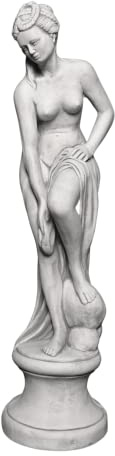 gartendekoparadies.de Figure de Pierre Massive Statue Vénus au Bain sur piédestal en Pierre reconstituée, résistant au Gel (Gris)
