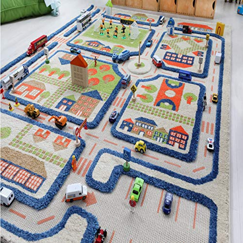 IVI 3D Play Carpets, 59 x 39 Inch, Traffic Educational Toddler Mat Rug for Bedroom, Kids Den, or Playroom, Medium