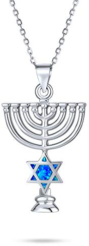 Hanukkah blå skapad opal inlägg magen judisk davidsstjärna hänge halsband för kvinnor 925 sterlingsilver med kedja