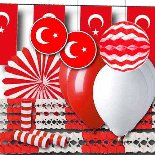 Türkei Grundausstattung Länderparty Dekoset rotweiß - Türkische Länderdeko für Mottoparty, Fasching, Karneval, Silvester, Geburtstage, etc.