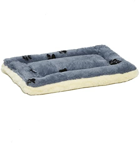 MidWest Homes for Pets QuietTime - Cama reversible para mascotas, estampado de patas, XXS, piel sintética suave y forro polar, 46 cm, para perros y gatos pequeños, lavable a máquina, azul y crema