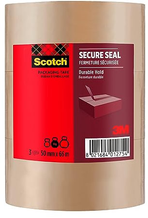 Scotch Verpackungsklebeband für einen sicheren Verschluss, Braun, 50 mm x 66 m, 3 Rollen/Packung
