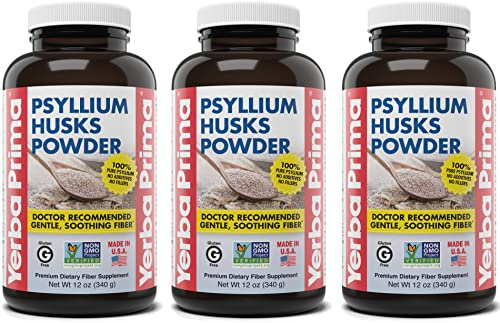 Yerba Prima Psyllium Husks Powder - 12 oz (Pack of 3) - Natural Fiber Supplement - Colon Cleansing - Vegan, Non-GMO, Gluten-Free (New Label - Packaging May Vary)
