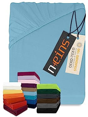 npluseins klassisches Jersey Spannbetttuch - vielen Farben + Größen - 100% Baumwolle 159.192, 120 x 200 cm, hellblau