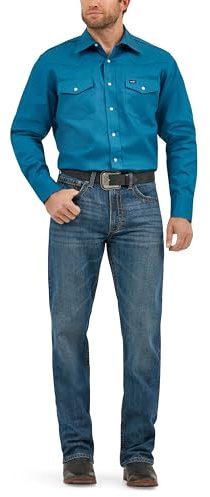 WranglermensCowboy Cut Western Long Sleeve Snap Work Shirt Firm Finish Dark Teal