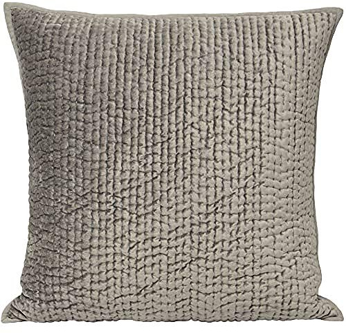 Riva Paoletti Brooklands Luxury Cushion Cover - Silver Grey - Velvet Feel Quilt Design - Piped Linen Border - Decorative Tie Fastening - 55 x 55cm (22 x 22 inches) - Designed in the UK
