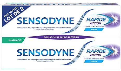 SENSODYNE - Dentifrice Rapide Action Menthe - Soulagement Rapide & Protection Longue Durée Contre la Sensibilité Dentaire - Lot de 2 x 75 ml