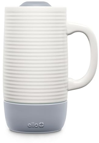 Ello Jane 18oz Ceramic Travel Mug with Handle, Splash-Resistant Slider Lid and Built-in Coaster, Perfect for Coffee and Tea, BPA Free, Dishwasher Safe, Holiday Gift Her Him, Gray