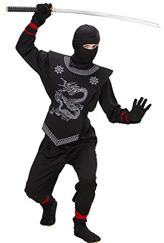 Costume de ninja noir déguisement de samouraï pour enfant 128 cm 6-8 ans Tenue de guerrier asiatique pour enfant soldat japonais combattant Japon tenue complète sport de combat asiatique costume de carnaval déguisement garçons