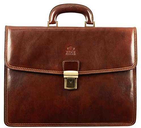 Time Resistance Leder Aktentasche - Leder Tasche Handgefertigt in Italien - Arbeitstasche mit Schultergurt - Businesstasche - Umhängetasche