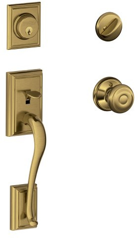 SCHLAGE Addison Single Cylinder Handleset and Georgian Knob, Antique Brass (F60 ADD 609 GEO)