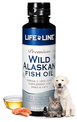 Life Line Pet Nutrition Wild Alaskan Fish Oil Omega-3 Supplement for Skin & Coat – Supports Brain, Eye & Heart Health in Dogs & Cats, 8.5oz