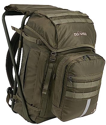 Tatonka Petri Chair 35L - Rucksack mit Stuhl und 35 Liter Volumen – Belastbar bis 130 Kg – Inklusive abnehmbarer Fronttasche mit spezieller Ausstattung für Angler (olive)