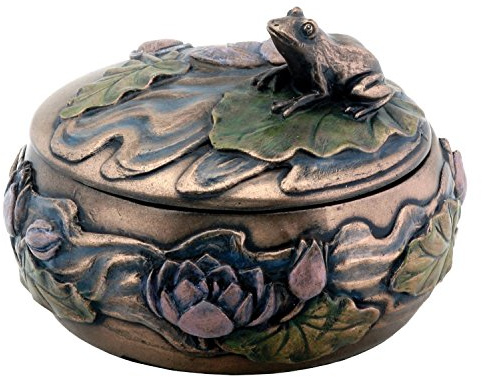 Frog Sitting on Lily Decoration Art Nouveau Design Jewelry Box