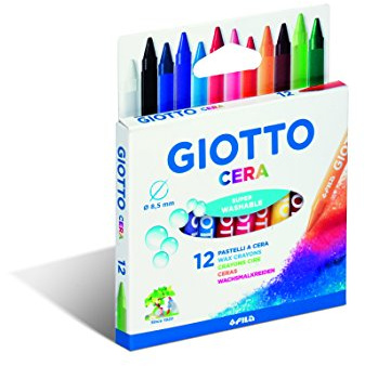 GIOTTO Cera Super Washable Large Wax Crayon, 12 Assorted Colours, Ideal for Children, Party Bags & Schools