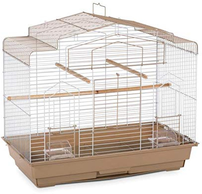 Prevue Pet Products Barn Style Bird Cage - Ideal for Parakeets, Parrots, Lovebirds, Conures, Canaries, and Similarly Sized Birds, Wide Barn Style Design, Stand Alone Cage - Brown & White