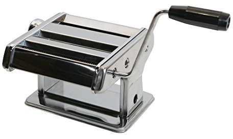 Baumalu - Manuelle Nudelmaschine aus Edelstahl - Teigroller für hausgemachte Nudeln - Für alle Arten frischer Pasta - 21 x 14 x 19,5 cm - Schwarz und Silber