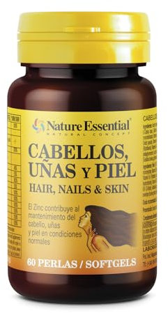 Nature Essential | Cabellos, Uñas y Piel | 60 Cápsulas | Caída del Cabello | Uñas Débiles y Quebradizas | Piel | Elasticidad
