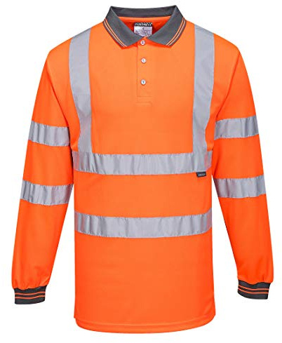 Portwest S277 Men's Hi Vis Long Sleeve Polo Shirt - Reflective High Viz Outdoor Safety Security Workwear Top, Orange, 4XL