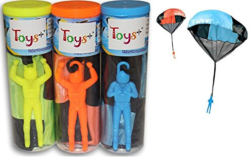 Toy Skydiver Parachute Men 3 Piece Set- Tangle Free (Colors and Styles May Vary)