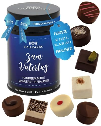 Hallingers Genuss Manufaktur Pralinen Geschenk für Papa – handgemacht in edler Geschenkdose, ohne Alkohol, zart schmelzend und in feiner Confiserie-Qualität, als besonderes Danke Geschenk zum Vatertag