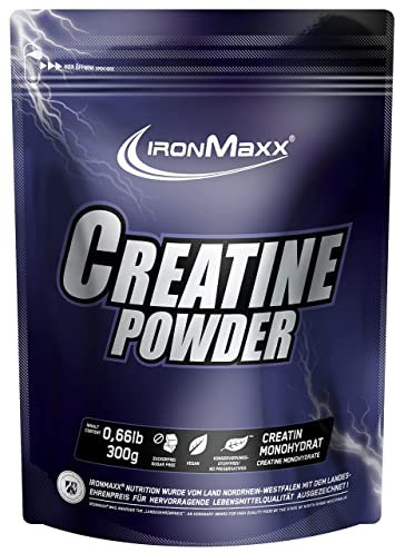 IronMaxx Creatine Powder - 300g Beutel Neutral - Hochdosiertes & 100% reines Creatin Monohydrat Pulver, 4000mg reines Kreatin pro Portion, Vegan & zuckerfrei