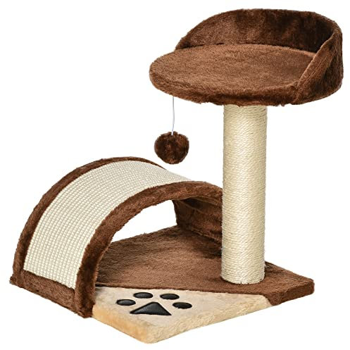 Pawhut Rascador Gato Altura 44cm Arbol Poste para Arañar 36x36x44cm Juegos Gatos Marron
