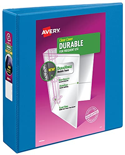 Avery(R) Durable View 3 Ring Binder, 2 Inch Slant Rings, 1 Pool Blue Binder (17837)