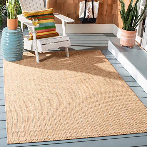 SAFAVIEH Outdoor Accent Rug 4'x5'7 - Courtyard Collection - Coastal Design, Natural & Cream, Durable & Easy Cleaning, Ideal for Patio, Entryway, Mudroom (CY8022-03012)