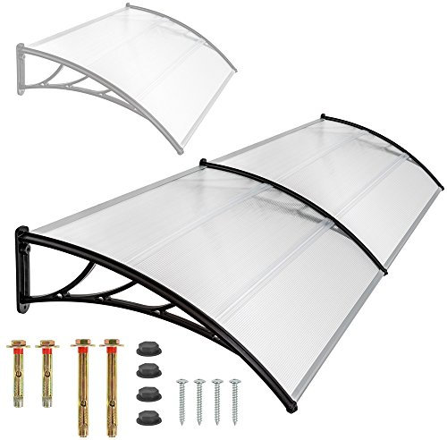 tectake® Auvent Marquise de Porte Exterieur en Polycarbonate Transparent et Indéformable Simple et Rapide à Installer Auvents Protection Pluie Porte d'entrée Maison Fenêtre Vitrine - 200 x 93 cm