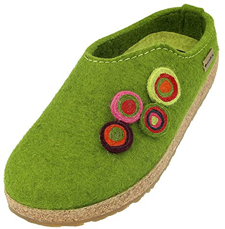 HAFLINGER Grizzly Kanon Filzpantoffel Hausschuh Filzclog Kork Grasgrün, Gr. 39