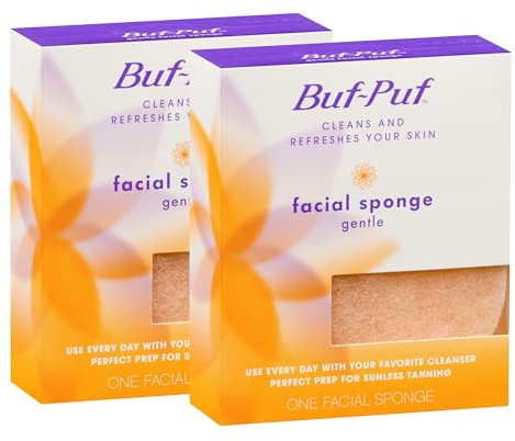 Buf-Puf Gentle Facial Sponge, Dermatologist Developed, Removes Deep Down Dirt & Makeup That Causes Breakouts and Blackheads, Reusable, Exfoliating, 2 Count