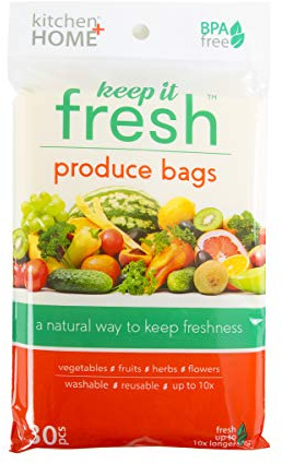 Keep it Fresh Produce Bags - 30 Reusable BPA Free Freshness Produce Bags & Twist Ties - Keeps Fruits, Veggies, and Flowers Fresher Longer