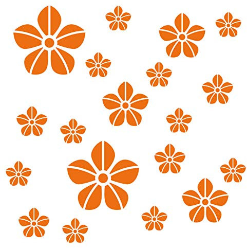kleb-Drauf® | 19 Blumen | Orange - matt | Wandtattoo Wandaufkleber Wandsticker Aufkleber Sticker | Wohnzimmer Schlafzimmer Kinderzimmer Küche Bad | Deko Wände Glas Fenster Tür Fliese