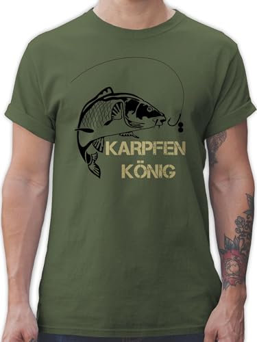 T-Shirt Herren - Angler Geschenke & Angeln Zubehör - Karpfen König - XL - Army Grün - Fisch Tshirt. Angel Tshirt männer angelbekleidung Angelsport t-Shirts Shirt Fishing t Shirts Angler+Tshirt
