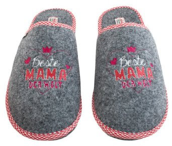 Adelheid Beste Mama Filzpantoffel grau - praktische Doppelgrößen - ideal zum Verschenken - Made in Portugal, Farbe:mausgrau, Größe:36/37