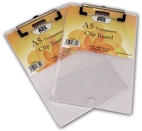 2 x A5 Translucent Plastic Clipboard -Tinted Clear Clip Board (223 x 148mm) By ARK