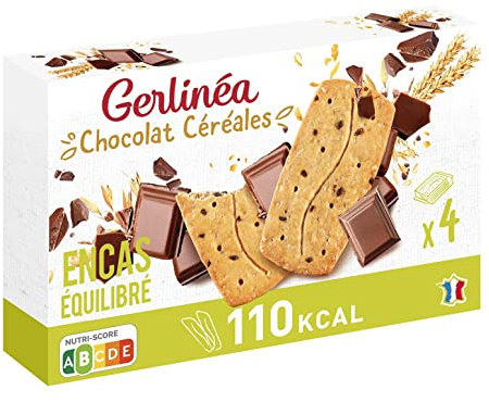 Gerlinéa - Biscuits Chocolat Céréales - Encas Équilibré - Réduits en Sucre - Sans Huile de Palme - Sans Édulcorant - Source de Protéines - 1 Boîte de 4 x 3 Biscuits - 200 g