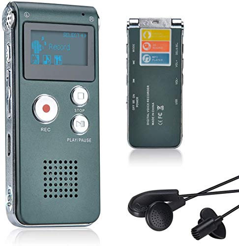 Lychee Professionale Registratore Vocale Digitale Portatile, 1536kbps,8 GB Multifunzionale USB Digital Audio Voice Recorder con Lettore MP3 (Grigio)