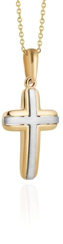 fish Zeitloses Kreuz-Anhänger Design In Feinem 333er Gold Zweifarbig Für Kinder