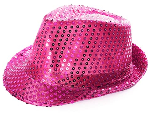 Rosa Trilbyhatt – rosa paljett Fedora-hatt 1920-tals gangster maskeraddräkt unisex accessoar – perfekt för sportevenemang, dansshower, fester och maskeradevenemang – paket med 3