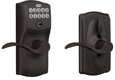 SCHLAGE FE595 CAM 716 ACC Camelot Keypad Entry with Flex-Lock and Accent Levers, Aged Bronze